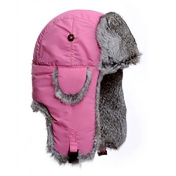 Little Mad Bomber Pink with Real Grey Rabbit Fur