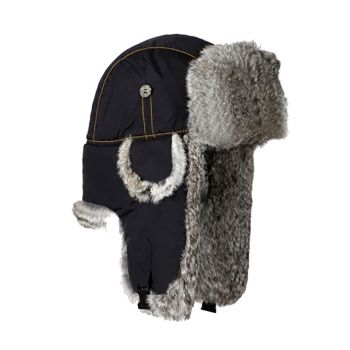 Black Supplex Bomber with Real Grey Rabbit Fur