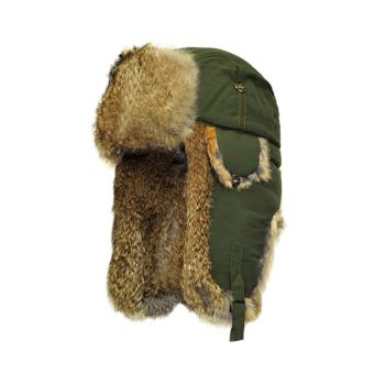 Olive Supplex Bomber with Real Brown Rabbit Fur