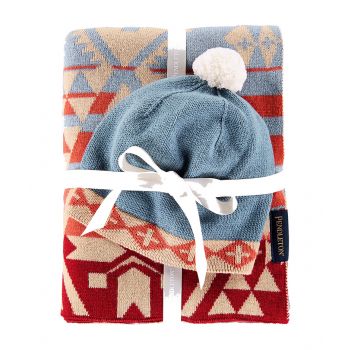 Knit Baby Blanket with Beanie