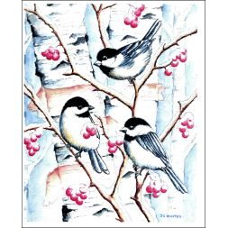  - Winter Chickadee, Birch and Berrys