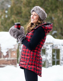 Heim-Made - Long Down Puffer Vest (red plaid outside/black inside)