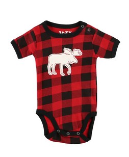  - Moose Plaid Applique Infant Creeper Onesie