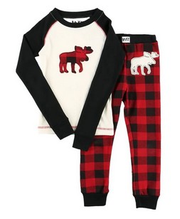  - Moose Plaid Kid's Long Sleeve PJ's