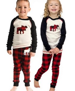Moose Plaid Kid's Long Sleeve PJ's