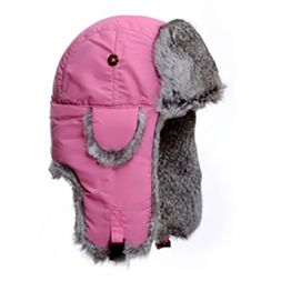 Mad Bomber - Little Mad Bomber Pink with Real Grey Rabbit Fur
