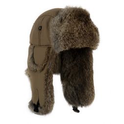 Mad Bomber - Khaki Supplex Bomber with Real Brown Rabbit Fur