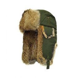 Mad Bomber - Olive Supplex Bomber with Real Brown Rabbit Fur