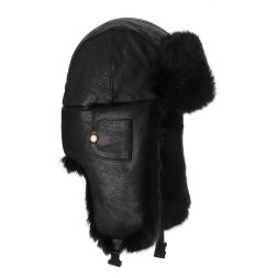 Mad Bomber - Black Leather Bomber with Black Fur